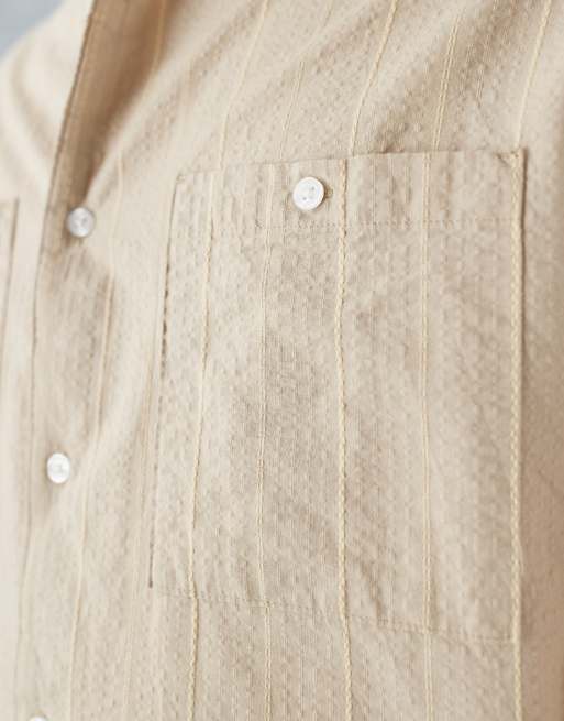 ASOS DESIGN - Jaren 90 oversized seersucker overhemd met strepen in beige, 5 van 5