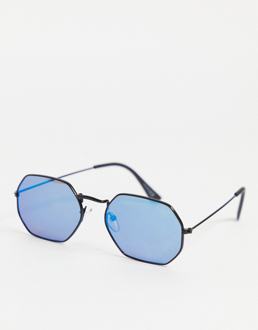 ASOS DESIGN - Jaren 90 stijl hoekige metalen zonnebril in zwart met spiegelglazen