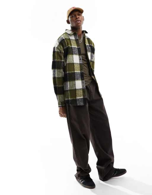 ASOS DESIGN - Jaren 90 stijl oversized geruite shacket van wolmix met textuur in kaki, 3 van 4
