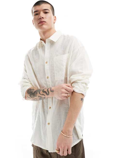 ASOS DESIGN - Jaren 90-stijl oversized overhemd van jacquard in wit