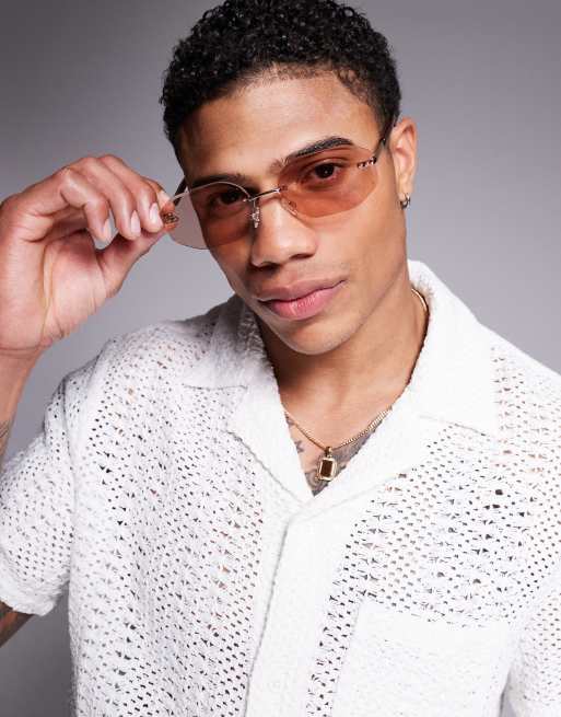 ASOS DESIGN - Jaren 90-stijl retro zonnebril zonder rand in goud met bruine glazen