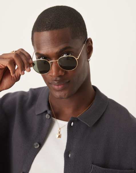 ASOS DESIGN - Jaren 90 stijl ronde metalen zonnebril met rookglazen in goud - view 1