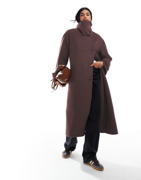 ASOS DESIGN - Jas met lange pasvorm en opstaande boord in chocoladebruin - view 1
