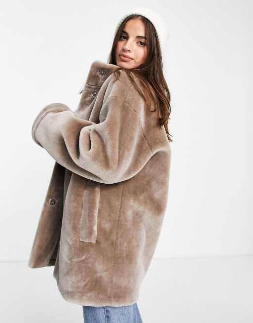 ASOS DESIGN - Jas van imitatiebont met manchetten in grijs