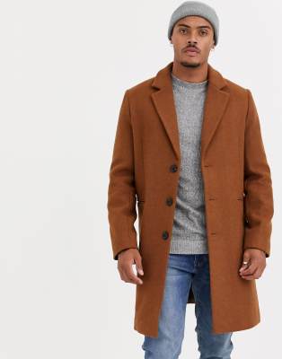 ASOS DESIGN wool mix overcoat in tan-Red Red