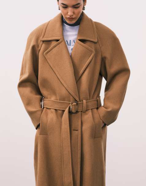 ASOS DESIGN - Jas van wolmix met sterke schouder en lage riem in biscuit - view 1