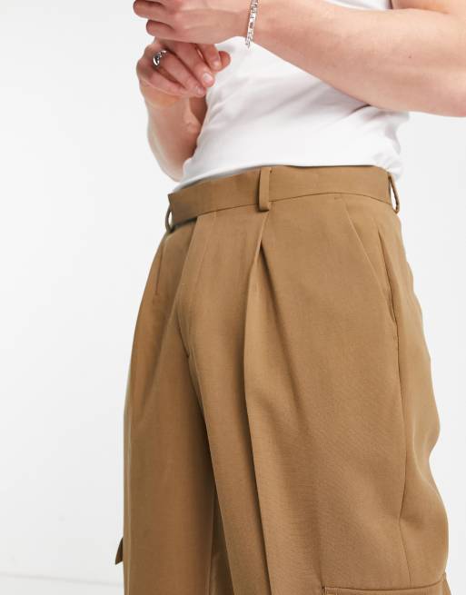 ASOS DESIGN – Jaskrawobrązowe eleganckie bojówki oversize ze zwężanymi nogawkami, 3 z 4