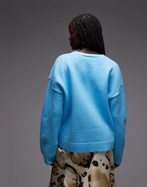 ASOS DESIGN – Jaskrawoniebieski dzianinowy kardigan oversize z dekoltem V, 4 z 4