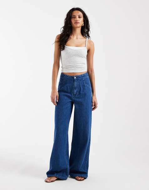 ASOS DESIGN – Jaskrawoniebieskie jeansy z szerokimi nogawkami i podwyższonym stanem bez paska - view 1