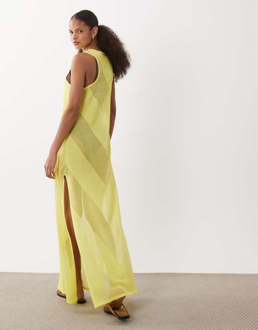 ASOS DESIGN – Jaskrawożółta prześwitująca sukienka maxi, 4 z 4