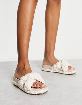 Braided Design Espadrille Wedge Slide Sandals