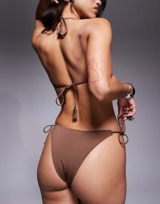 ASOS DESIGN - Jasmine - Brune bikinitrusser med bindebånd i siderne og kvaster, 4 af 4