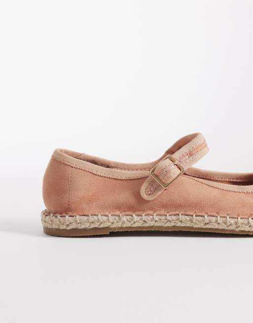 ASOS DESIGN - Jasmine - Mary-Jane ballerina's met espadrillezool in beigeroze, 3 van 4