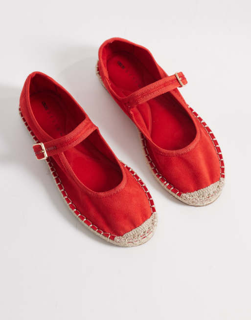 ASOS DESIGN - Jasmine - Røde Mary Jane-ballerinaer med espadrilledesign, 3 af 4