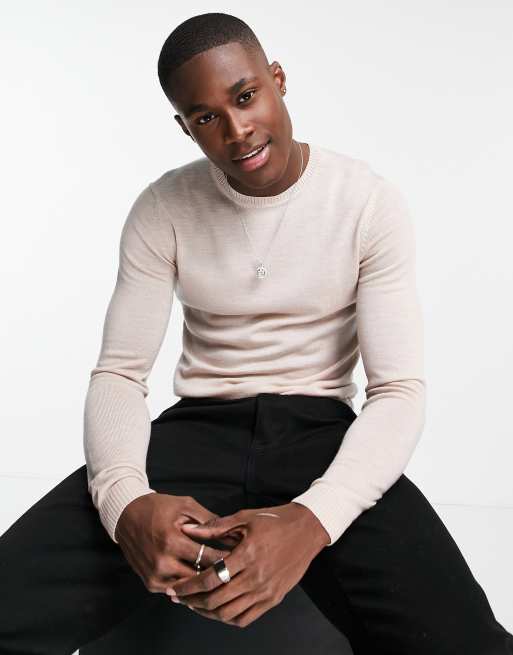ASOS DESIGN – Jasnobeżowa bluza o kroju podkreślającym sylwetkę z wełny merino