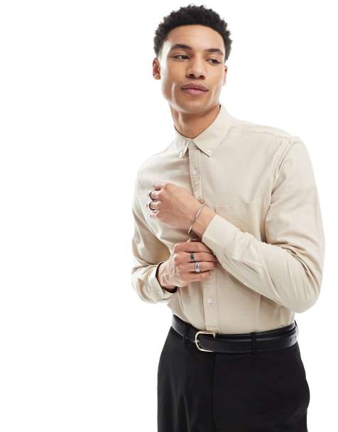 ASOS DESIGN oxford regular shirt in light stone