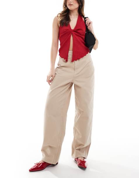 ASOS DESIGN tailored barrel leg jeans in neutral
