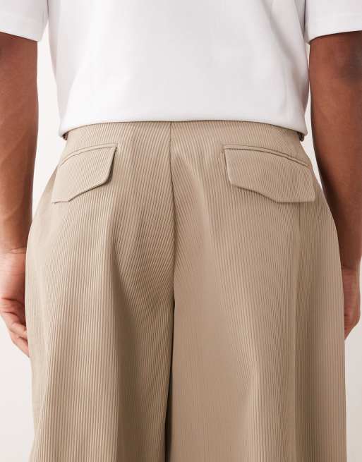 ASOS DESIGN – Jasnobeżowe dopasowane prążkowane spodnie z baryłkowymi nogawkami, 4 z 5