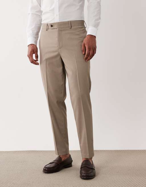 ASOS DESIGN – Jasnobeżowe dopasowane zwężane spodnie w prążki, 2 z 5