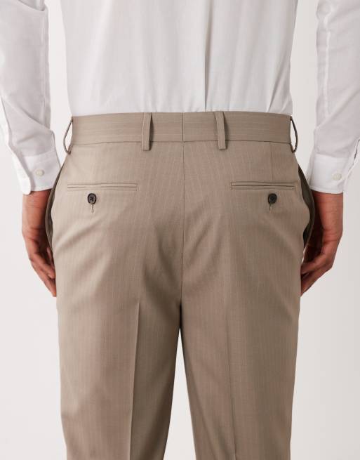 ASOS DESIGN – Jasnobeżowe dopasowane zwężane spodnie w prążki, 5 z 5