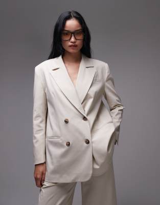ASOS DESIGN – Jasnobeżowe dwurzędowa marynarka oversize, część zestawu - view 1
