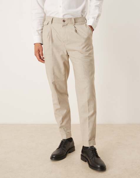 ASOS DESIGN smart tapered chino trousers with front pleat in neutral check