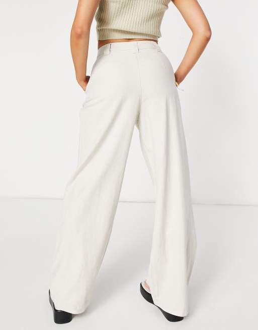 ASOS DESIGN – Jasnobeżowe lniane spodnie z szerokimi nogawkami, 2 z 4