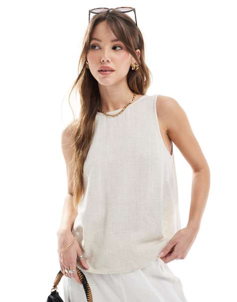 ASOS DESIGN vest with scoop back in linen blend in stone
