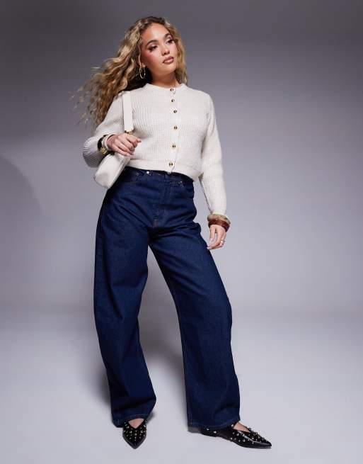 ASOS DESIGN – Jasnobeżowy prążkowany kardigan ze złotymi guzikami