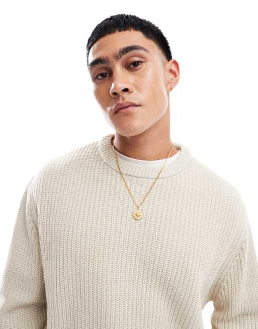 ASOS DESIGN – Jasnobeżowy sweter oversize z prążkowanej dzianiny o angielskim splocie