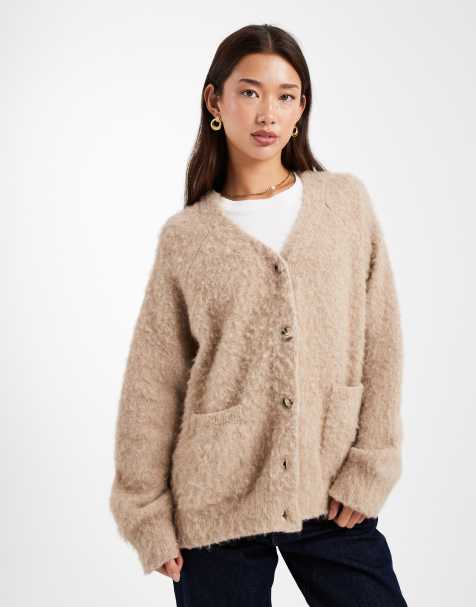 ASOS DESIGN brushed boyfriend cardigan in oatmeal