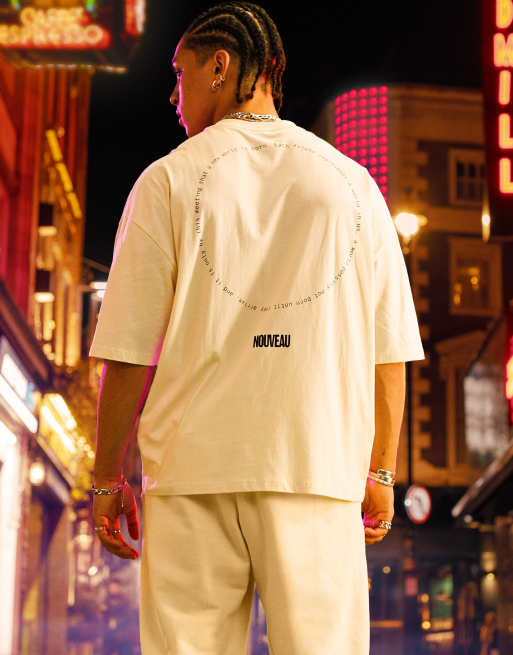 ASOS DESIGN – Jasnobeżowy T-shirt oversize z napisem po okręgu na plecach, część zestawu
