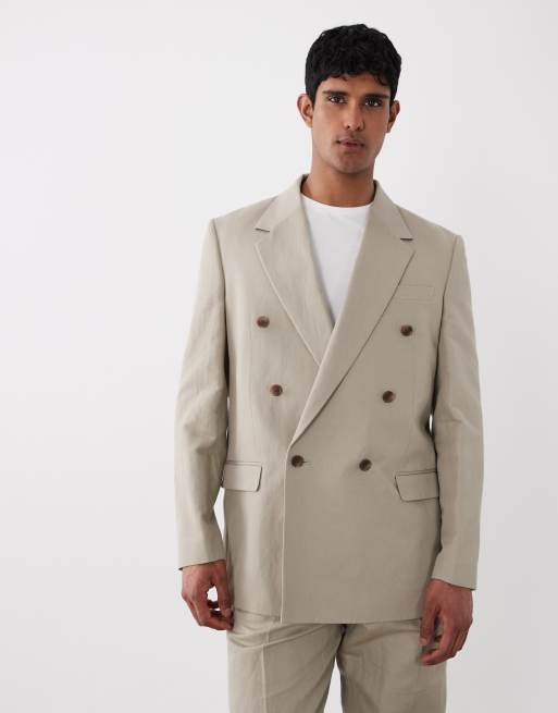 ASOS DESIGN – Jasnobrązowy zwężany garnitur oversize z dużą domieszką lnu, 3 z 3