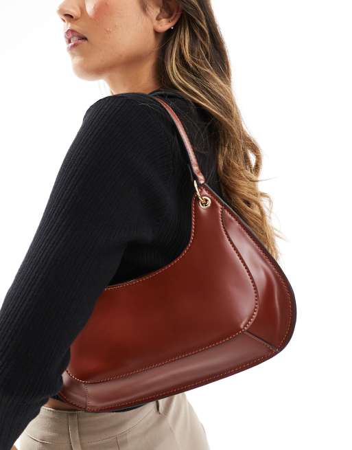 ASOS DESIGN – Jasnobrązowa panelowa torebka na ramię z pierścieniami
