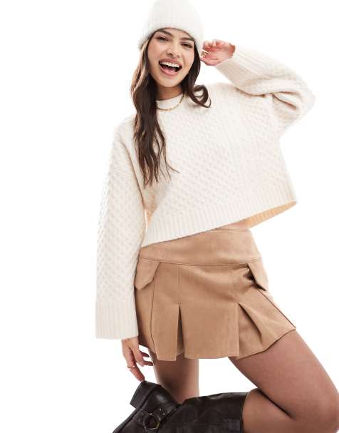 ASOS DESIGN – Jasnobrązowa plisowana spódnica mini z kieszenią z imitacji zamszu - view 1