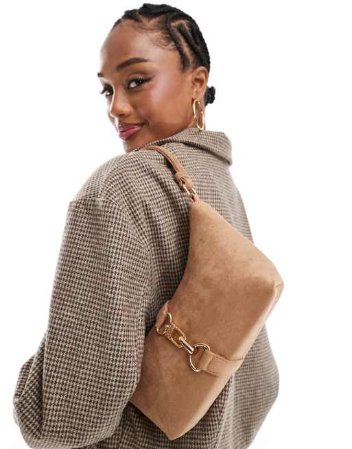 ASOS DESIGN – Jasnobrązowa torebka na ramię, z imitacji zamszu, z zapięciem na karabińczyk