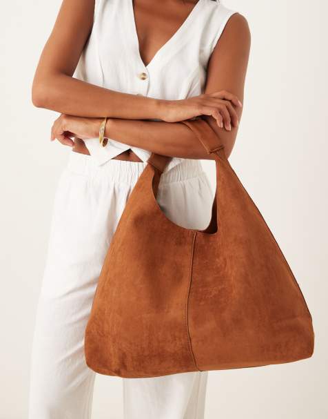 ASOS DESIGN – Jasnobrązowa, zaokrąglona torba typu tote z imitacji zamszu - view 1