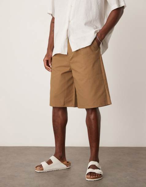 ASOS DESIGN long length pleated shorts in tan