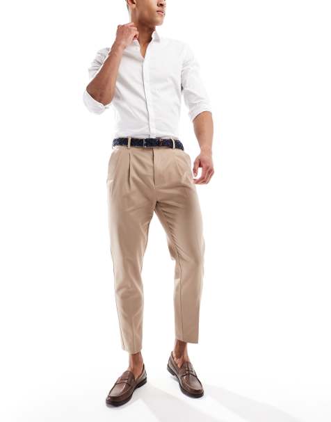 ASOS DESIGN smart tapered cotton chino trousers in light brown