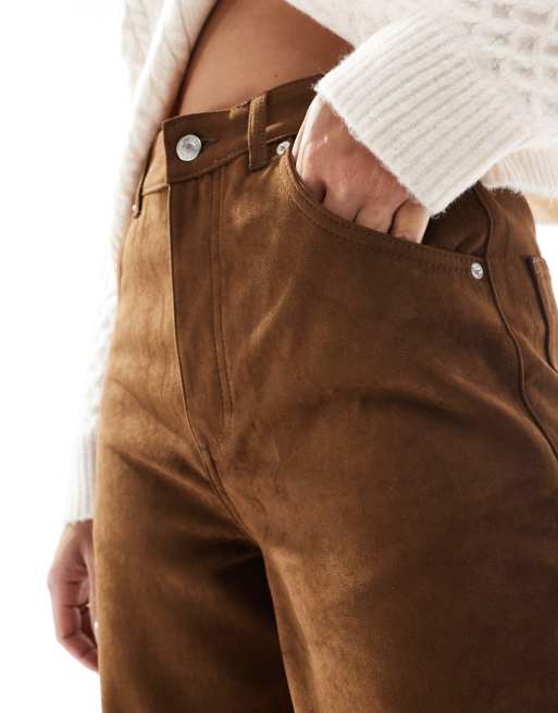 ASOS DESIGN – Jasnobrązowe jeansy dad z imitacji zamszu, 2 z 5