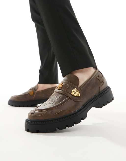 ASOS DESIGN – Jasnobrązowe kowbojskie loafersy z imitacji skóry