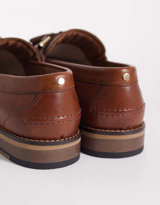 ASOS DESIGN – Jasnobrązowe loafersy skórzane z frędzlami, 3 z 4