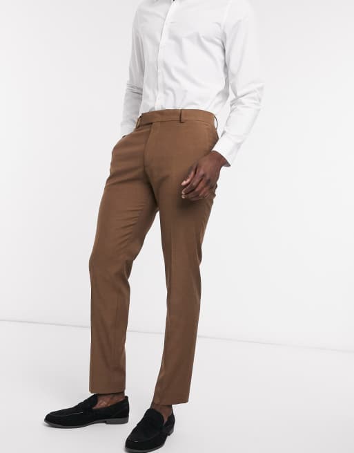 ASOS DESIGN – Jasnobrązowe spodnie garniturowe o dopasowanym kroju
