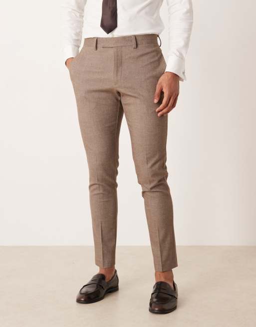 ASOS DESIGN – Jasnobrązowe spodnie garniturowe o obcisłym kroju z diagonalu, 2 z 5