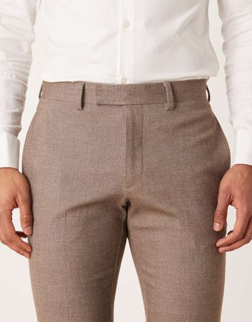 ASOS DESIGN – Jasnobrązowe spodnie garniturowe o obcisłym kroju z diagonalu, 5 z 5