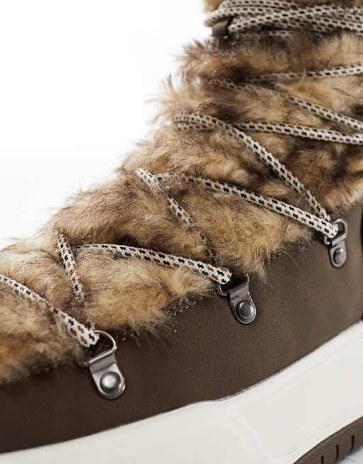 ASOS DESIGN – Jasnobrązowe sznurowane buty trekkingowe z kożuszkiem, 2 z 4