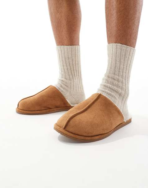 ASOS DESIGN – Jasnobrązowe wsuwane kapcie z wyściółką z kożuszka - view 1