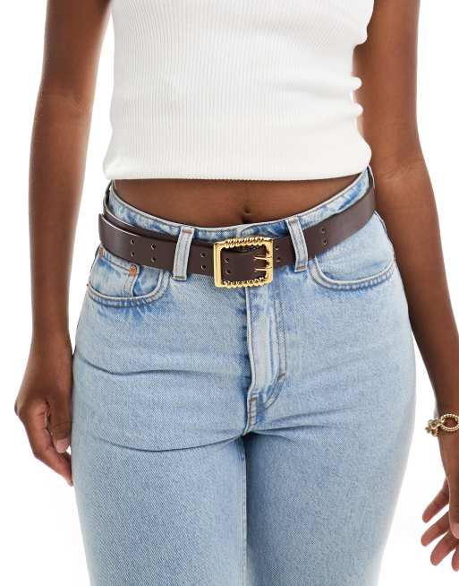 ASOS DESIGN – Jasnobrązowy pasek do jeansów z klamrą z zaokrąglonymi brzegami