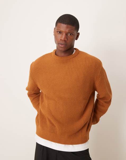 ASOS DESIGN oversized knitted fisherman rib jumper in tan