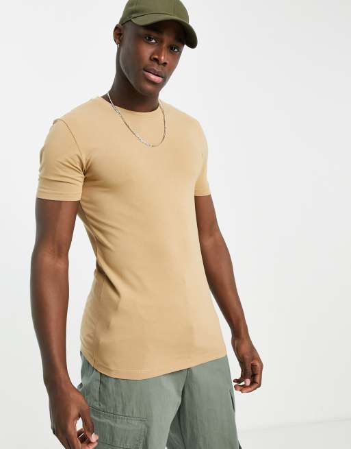 ASOS DESIGN – Jasnobrązowy T-shirt z okrągłym dekoltem o kroju podkreślającym sylwetkę